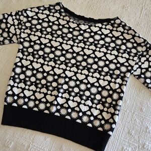 Maeve Black and White Heart Pattern Sweater, Size Medium
